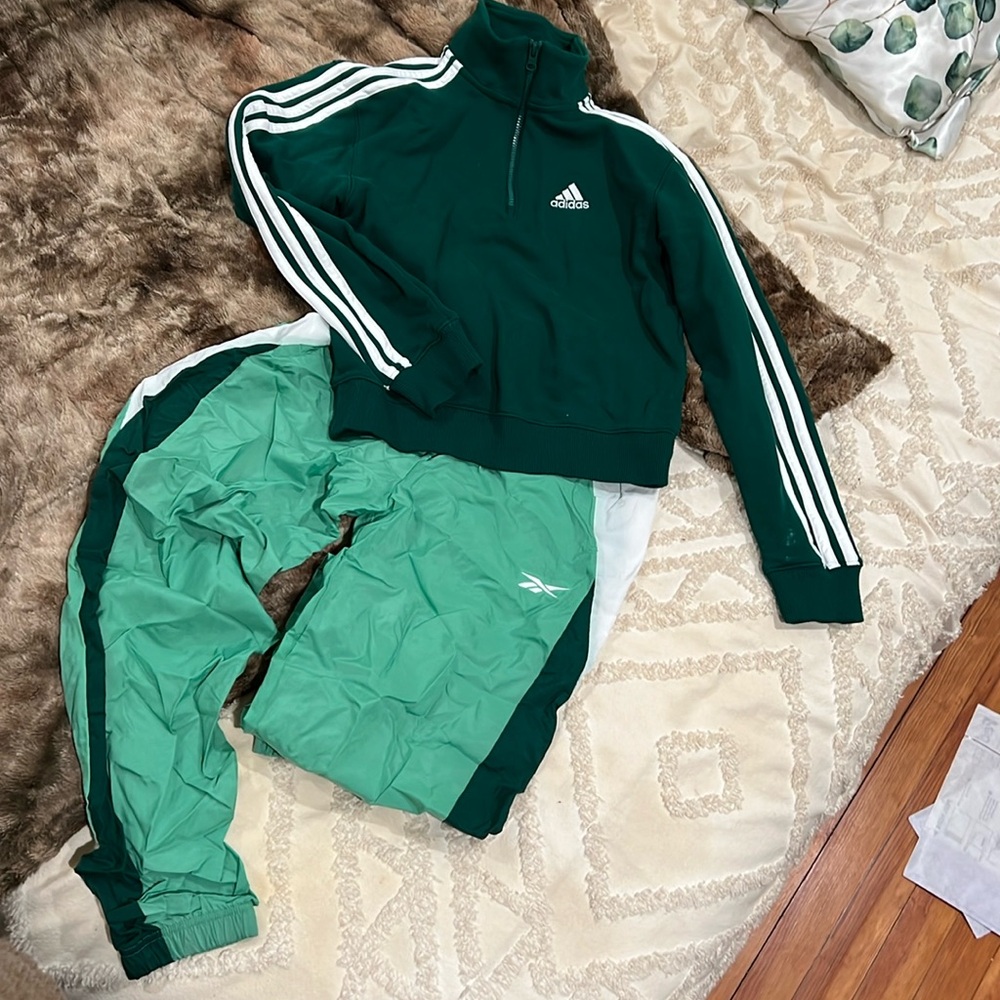 2 Piece athletic set Adidas’s zipper crew neck 
Sweatshirt & Reebok pull on pant